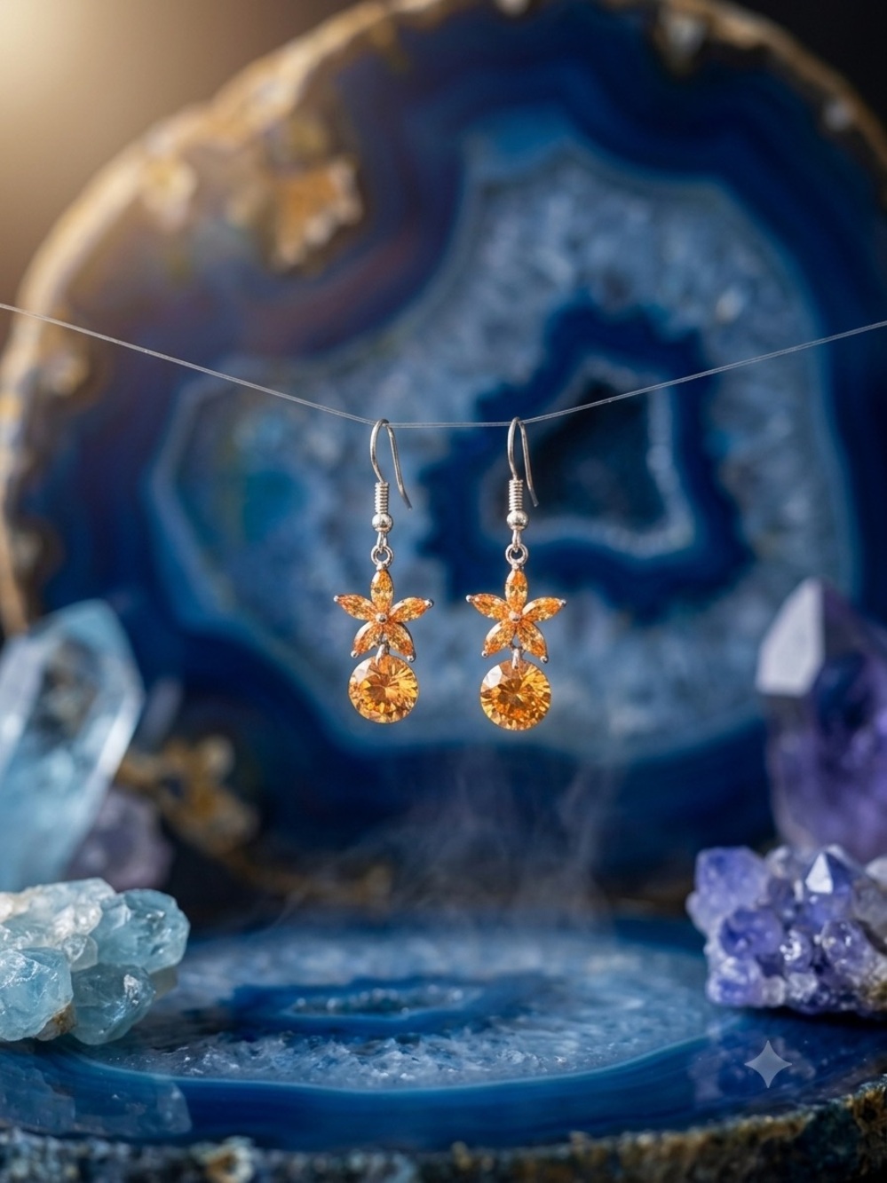 Orange Crystal Floral Drop Earrings - Women's Jewelry